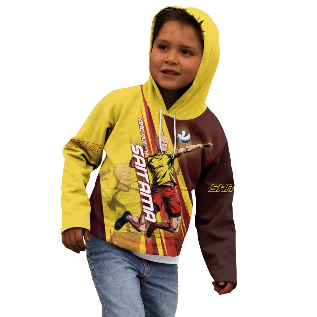 Personalized Saitama Volleyball Design Kid Hoodie with Yellow and Red Athletic Theme and Powerful Spike Pose