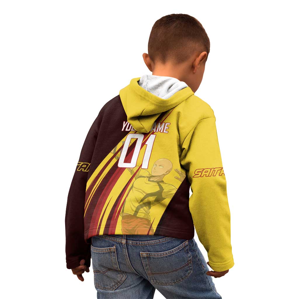 Personalized Saitama Volleyball Design Kid Hoodie with Yellow and Red Athletic Theme and Powerful Spike Pose