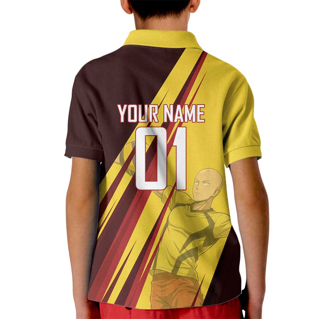 Personalized Saitama Volleyball Design Kid Polo Shirt with Yellow and Red Athletic Theme and Powerful Spike Pose