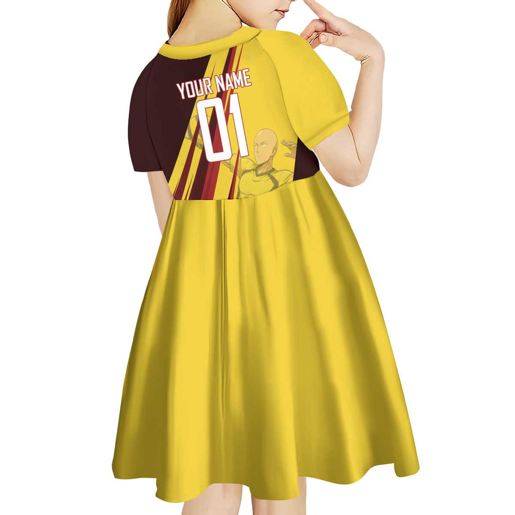 Personalized Saitama Volleyball Design Kid Short Sleeve Dress with Yellow and Red Athletic Theme and Powerful Spike Pose