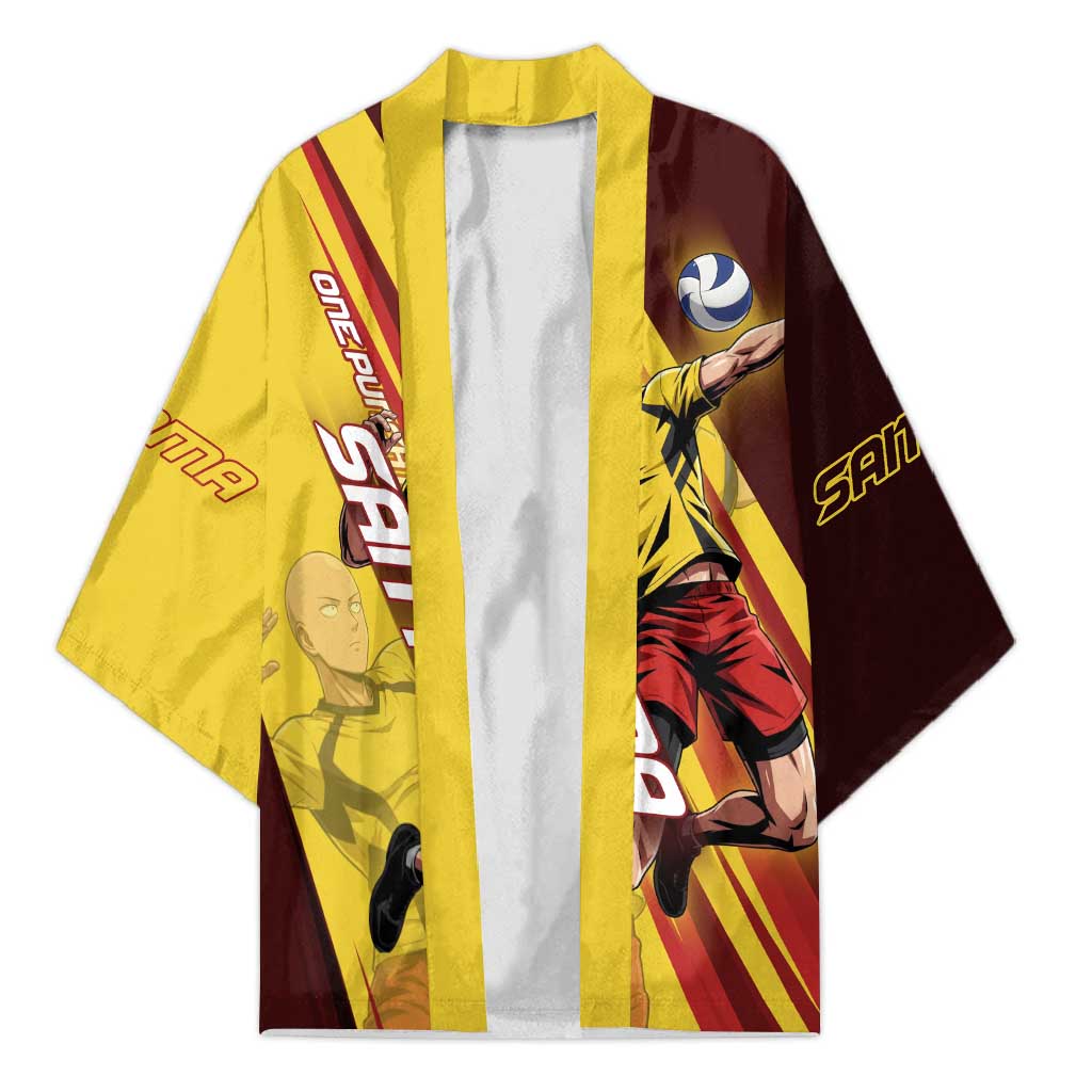 Personalized Saitama Volleyball Design Kimono with Yellow and Red Athletic Theme and Powerful Spike Pose