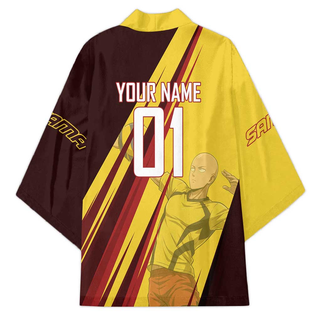 Personalized Saitama Volleyball Design Kimono with Yellow and Red Athletic Theme and Powerful Spike Pose