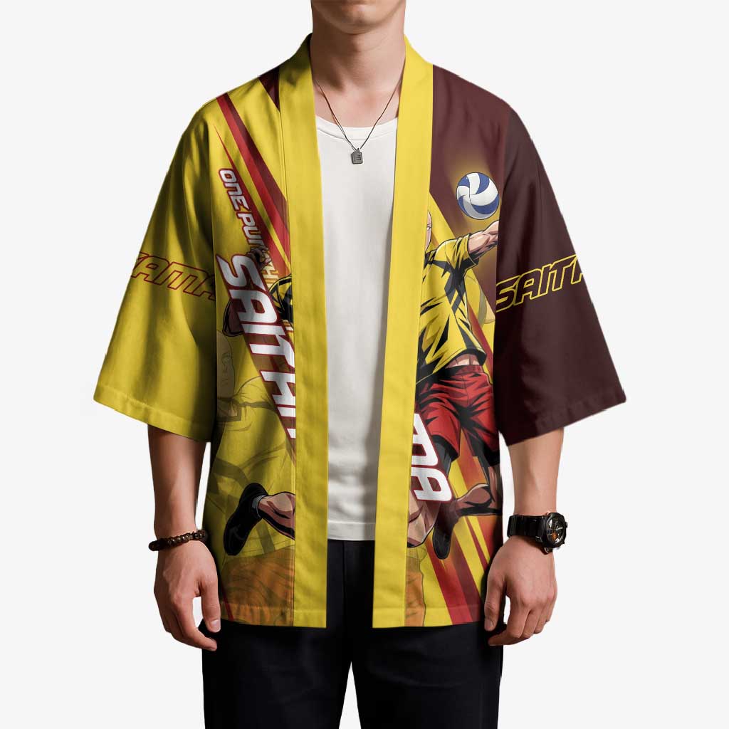 Personalized Saitama Volleyball Design Kimono with Yellow and Red Athletic Theme and Powerful Spike Pose