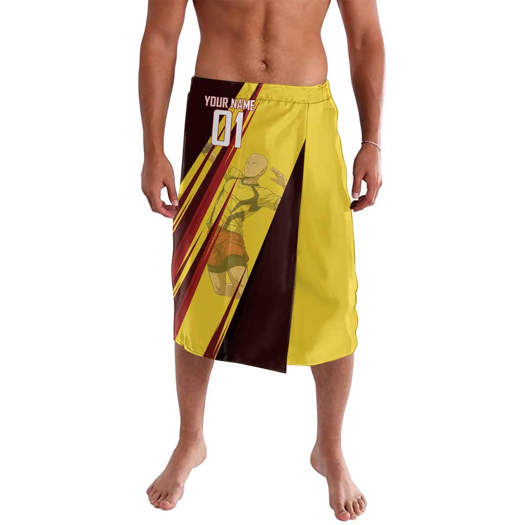 Personalized Saitama Volleyball Design Lavalava with Yellow and Red Athletic Theme and Powerful Spike Pose