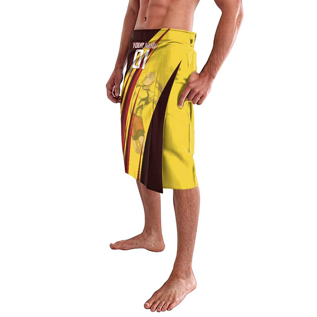 Personalized Saitama Volleyball Design Lavalava with Yellow and Red Athletic Theme and Powerful Spike Pose