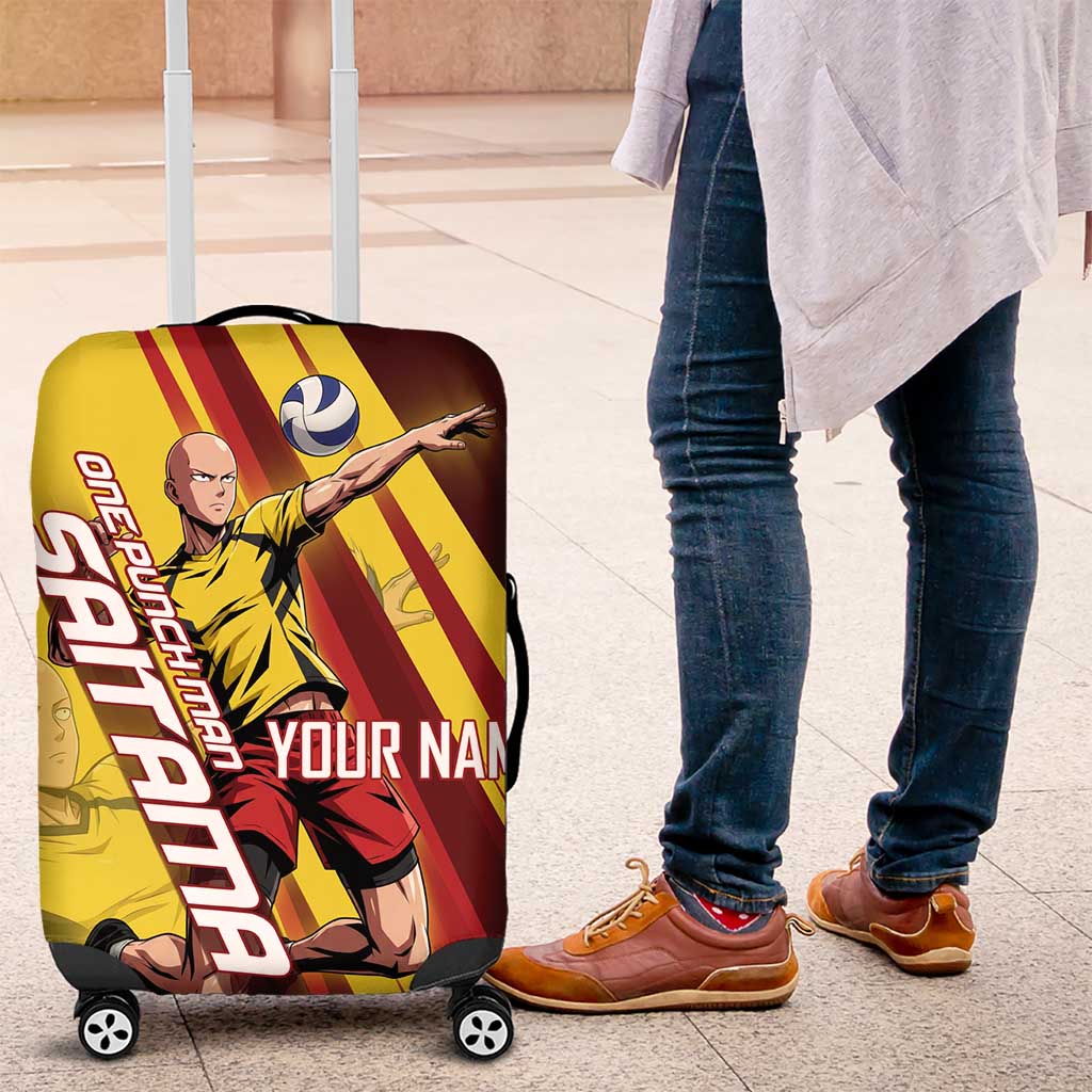 Personalized Saitama Volleyball Design Luggage Cover with Yellow and Red Athletic Theme and Powerful Spike Pose