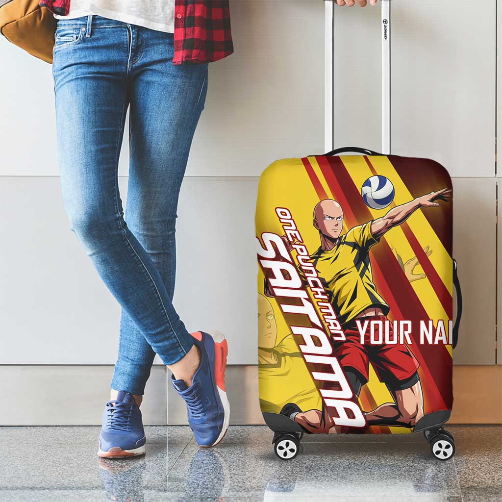 Personalized Saitama Volleyball Design Luggage Cover with Yellow and Red Athletic Theme and Powerful Spike Pose