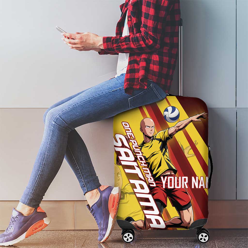 Personalized Saitama Volleyball Design Luggage Cover with Yellow and Red Athletic Theme and Powerful Spike Pose
