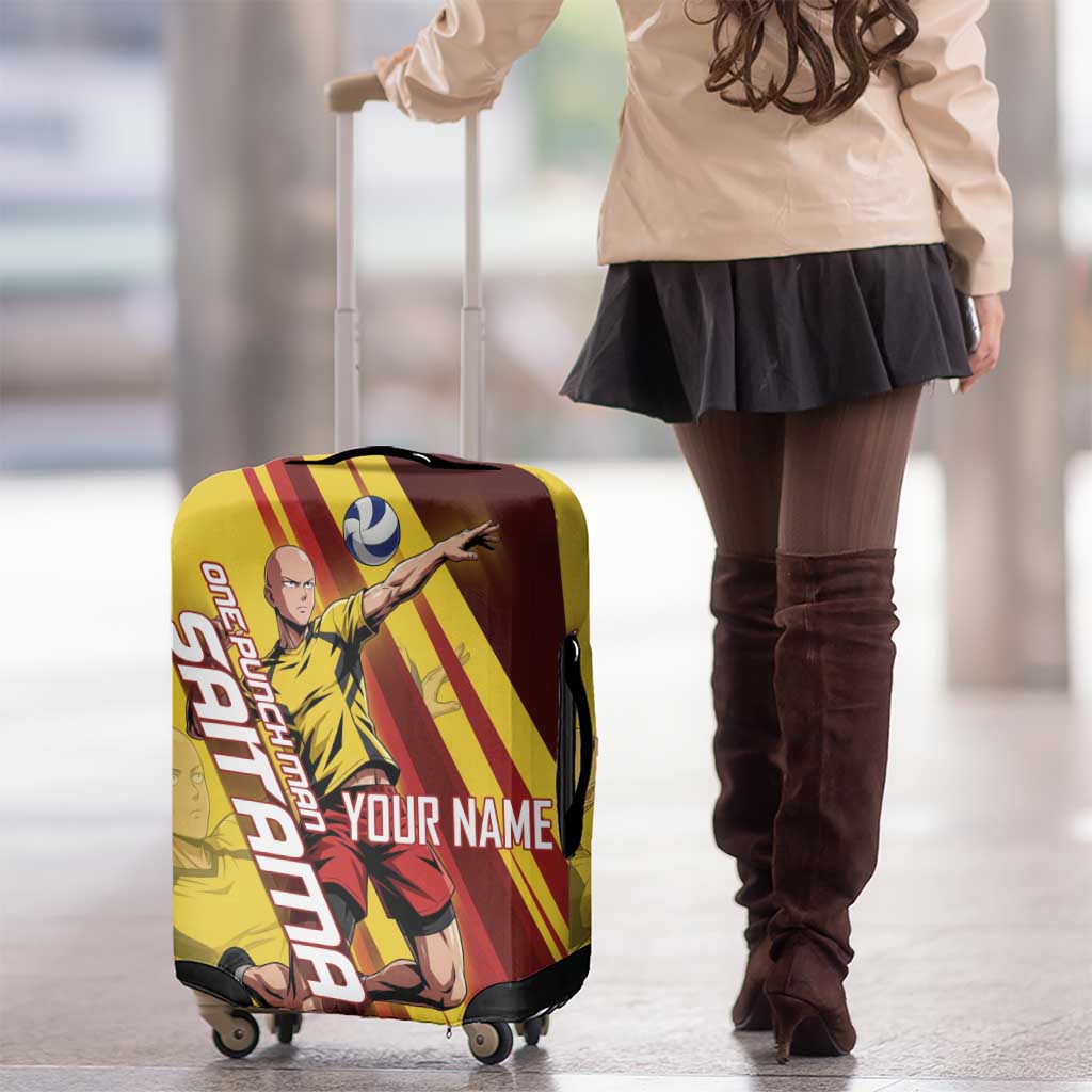 Personalized Saitama Volleyball Design Luggage Cover with Yellow and Red Athletic Theme and Powerful Spike Pose