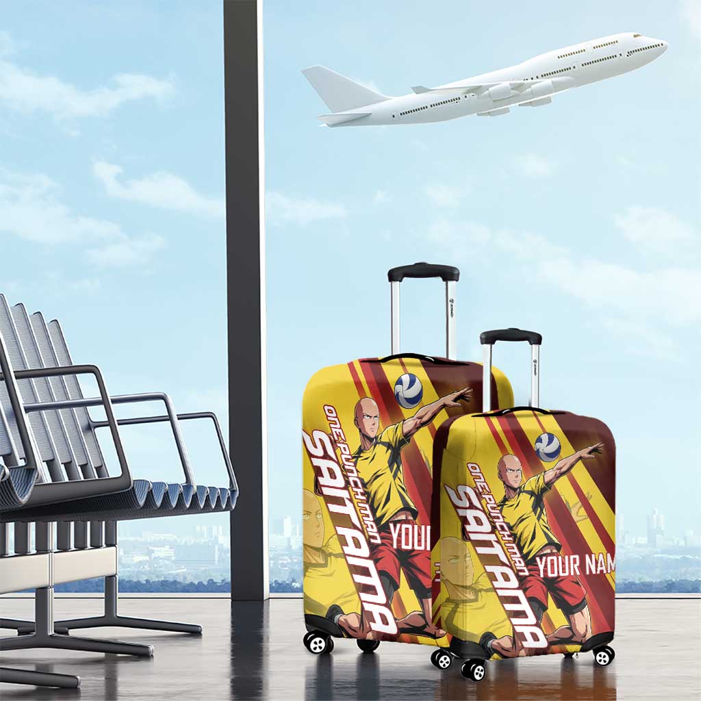 Personalized Saitama Volleyball Design Luggage Cover with Yellow and Red Athletic Theme and Powerful Spike Pose
