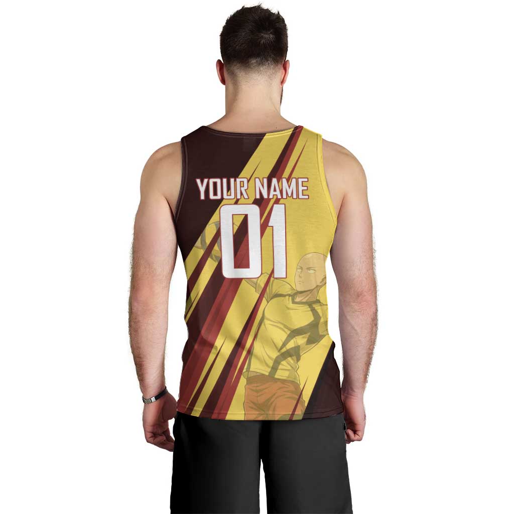 Personalized Saitama Volleyball Design Men Tank Top with Yellow and Red Athletic Theme and Powerful Spike Pose