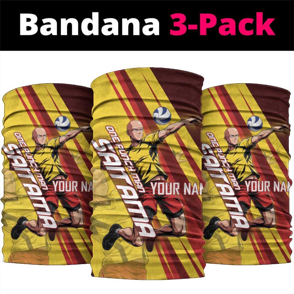 Personalized Saitama Volleyball Design Neck Gaiter with Yellow and Red Athletic Theme and Powerful Spike Pose
