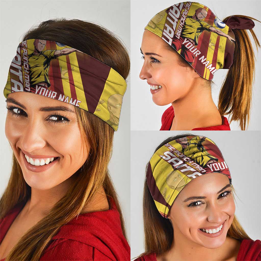 Personalized Saitama Volleyball Design Neck Gaiter with Yellow and Red Athletic Theme and Powerful Spike Pose