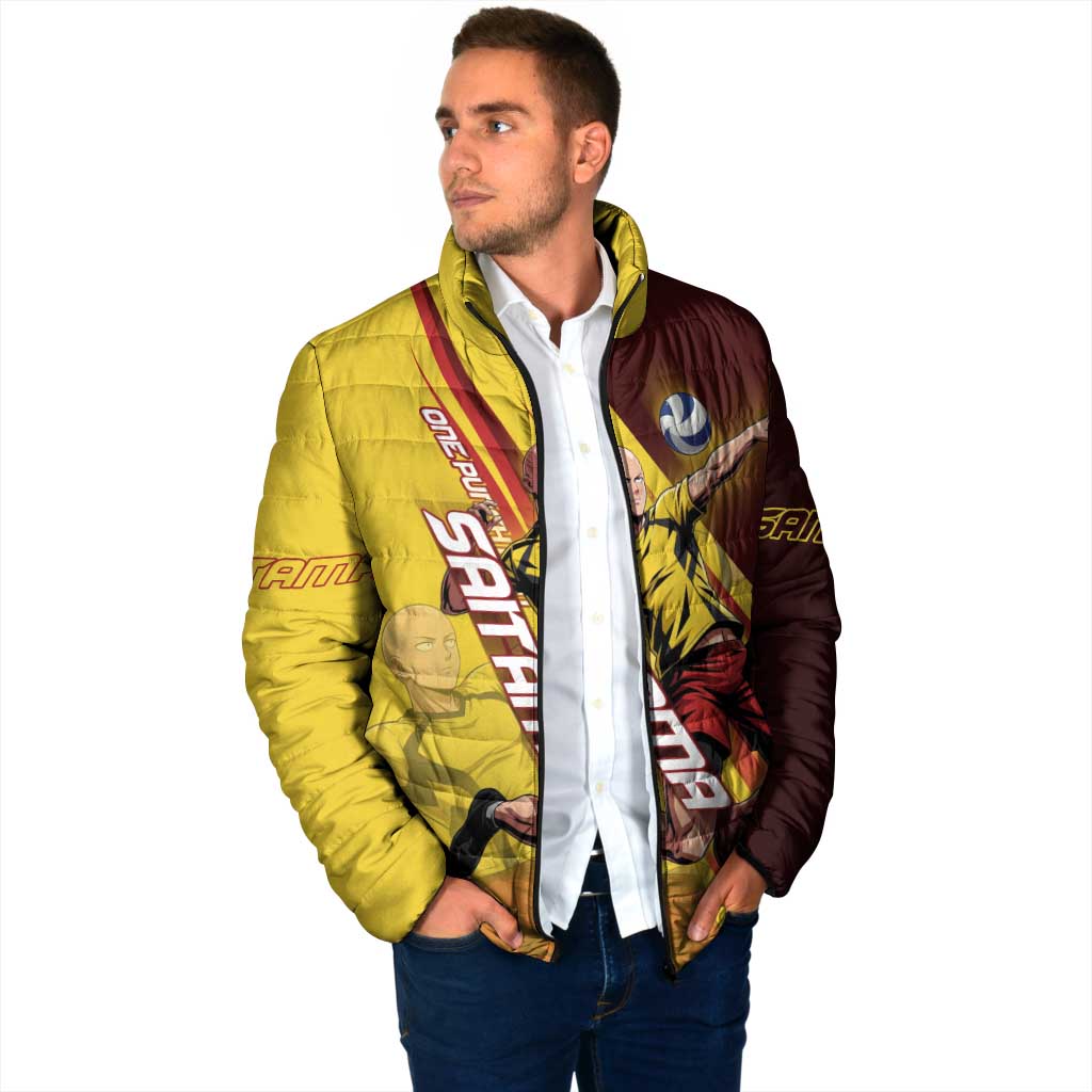 Personalized Saitama Volleyball Design Padded Jacket with Yellow and Red Athletic Theme and Powerful Spike Pose