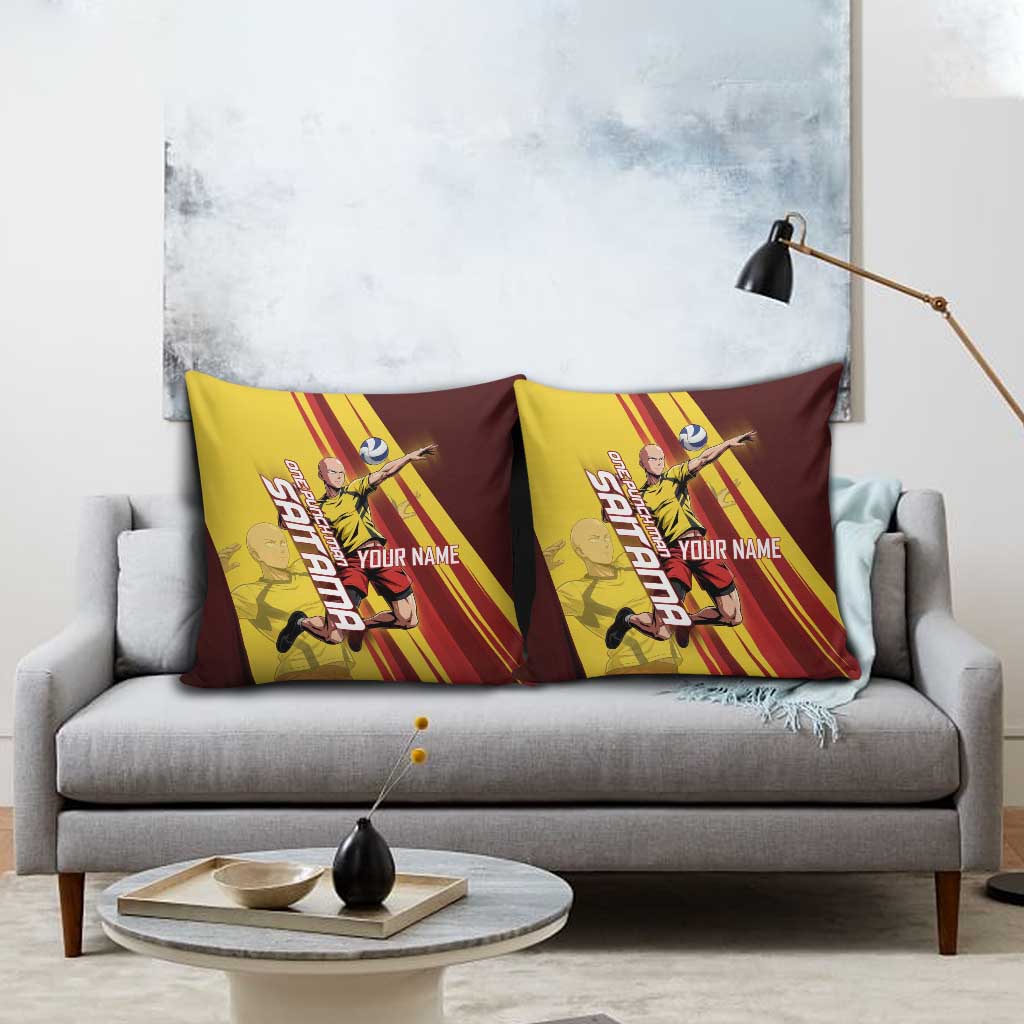 Personalized Saitama Volleyball Design Pillow Cover with Yellow and Red Athletic Theme and Powerful Spike Pose