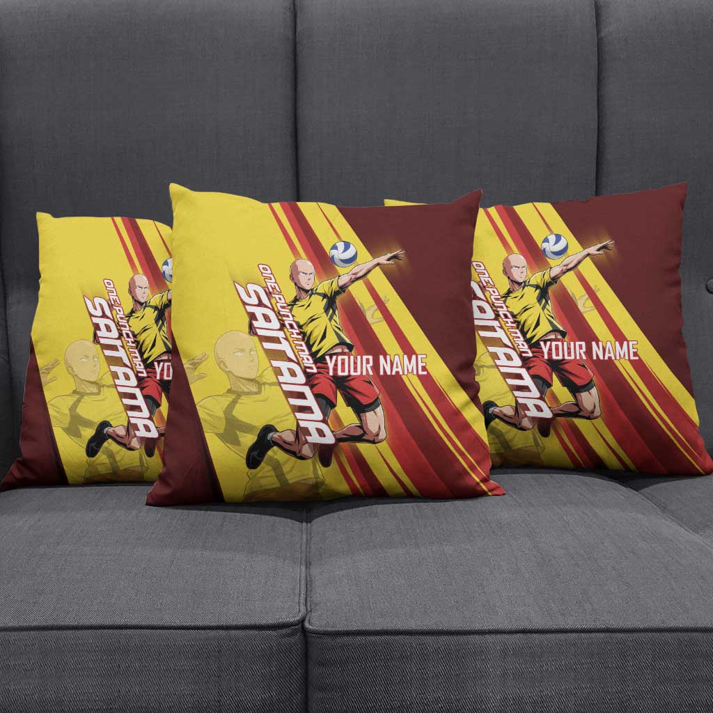 Personalized Saitama Volleyball Design Pillow Cover with Yellow and Red Athletic Theme and Powerful Spike Pose