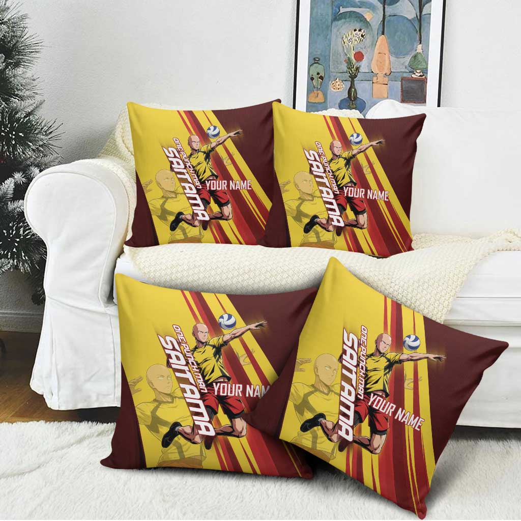 Personalized Saitama Volleyball Design Pillow Cover with Yellow and Red Athletic Theme and Powerful Spike Pose