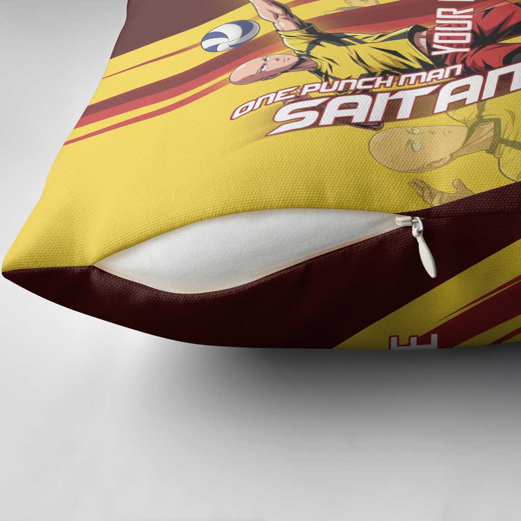 Personalized Saitama Volleyball Design Pillow Cover with Yellow and Red Athletic Theme and Powerful Spike Pose
