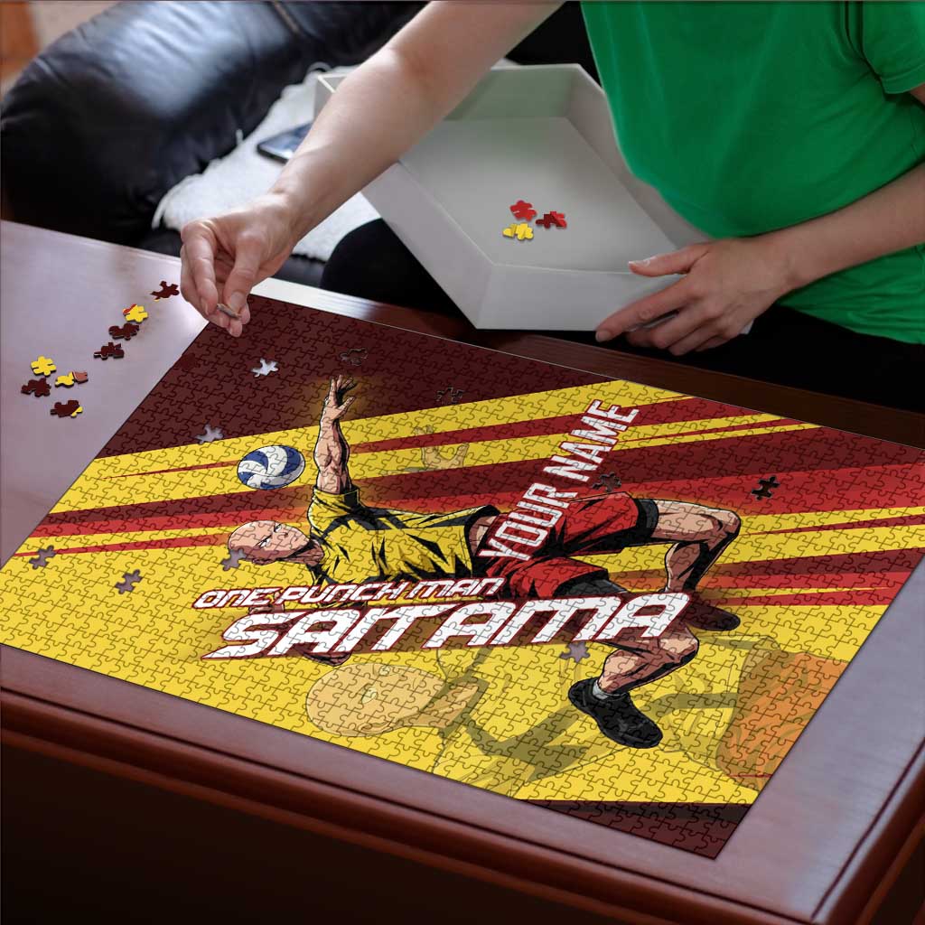 Personalized Saitama Volleyball Design Puzzle with Yellow and Red Athletic Theme and Powerful Spike Pose