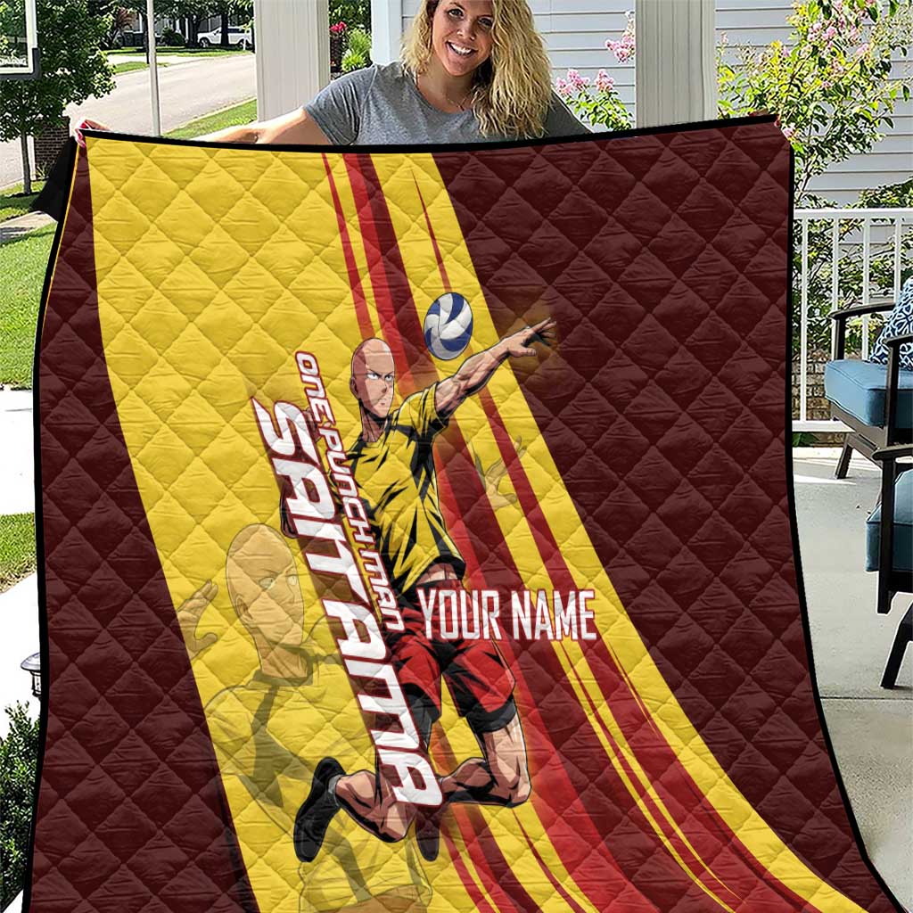 Personalized Saitama Volleyball Design Quilt with Yellow and Red Athletic Theme and Powerful Spike Pose