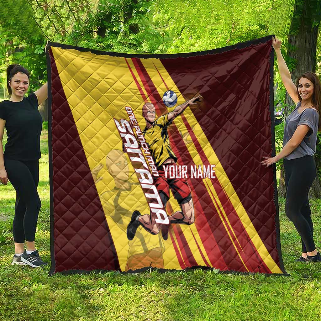 Personalized Saitama Volleyball Design Quilt with Yellow and Red Athletic Theme and Powerful Spike Pose