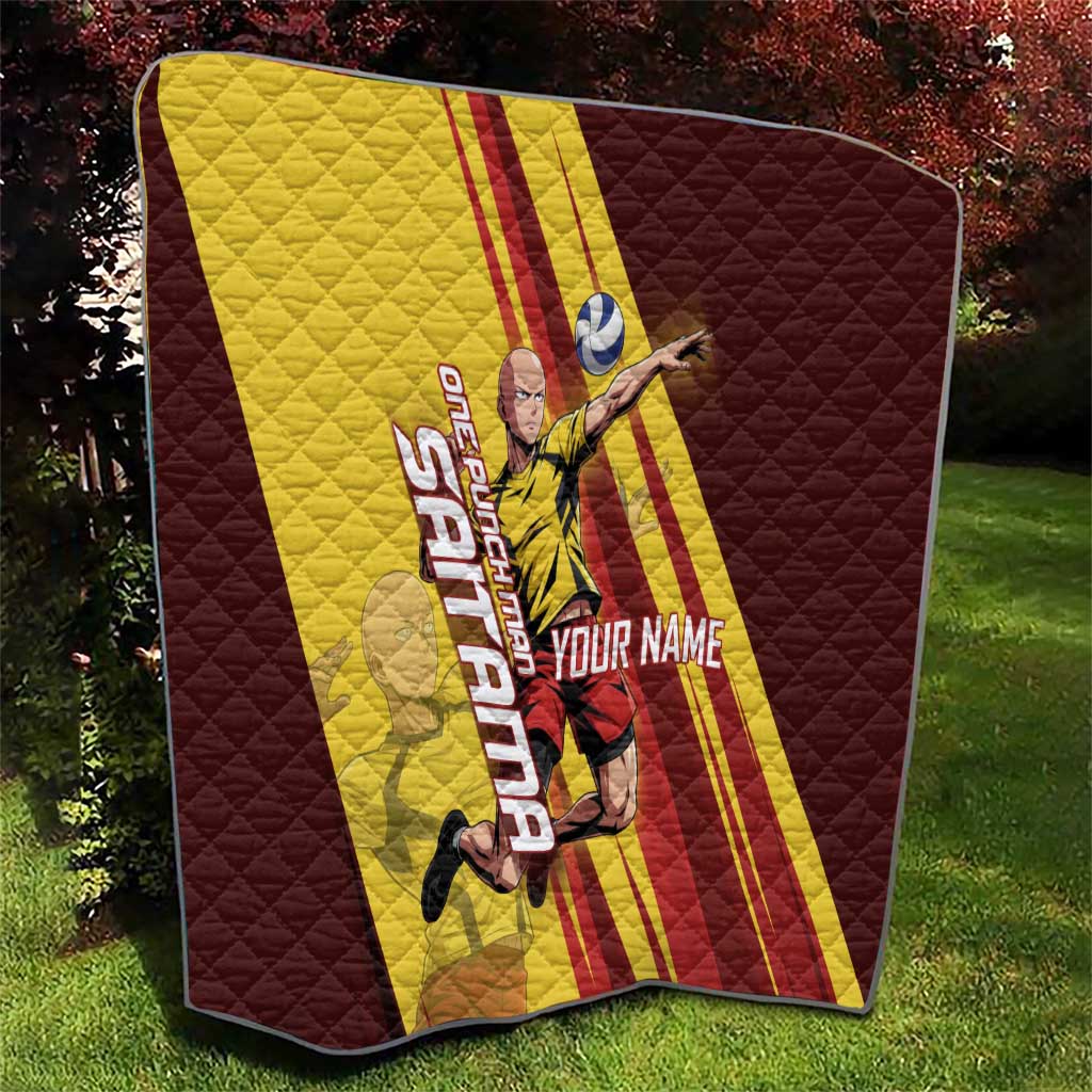 Personalized Saitama Volleyball Design Quilt with Yellow and Red Athletic Theme and Powerful Spike Pose