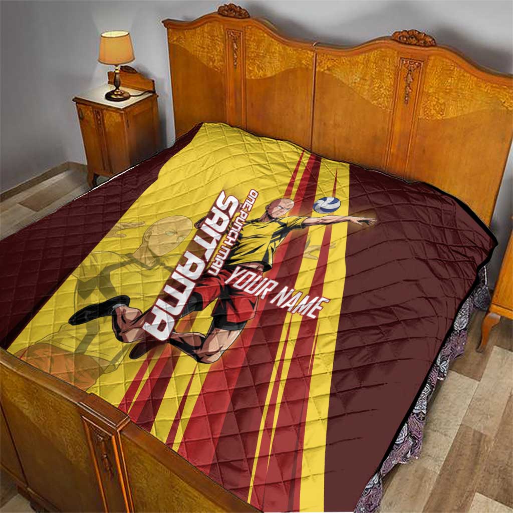 Personalized Saitama Volleyball Design Quilt with Yellow and Red Athletic Theme and Powerful Spike Pose