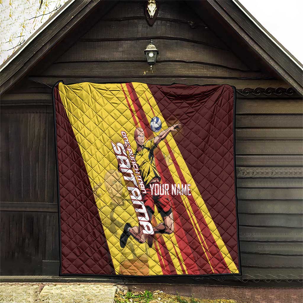 Personalized Saitama Volleyball Design Quilt with Yellow and Red Athletic Theme and Powerful Spike Pose
