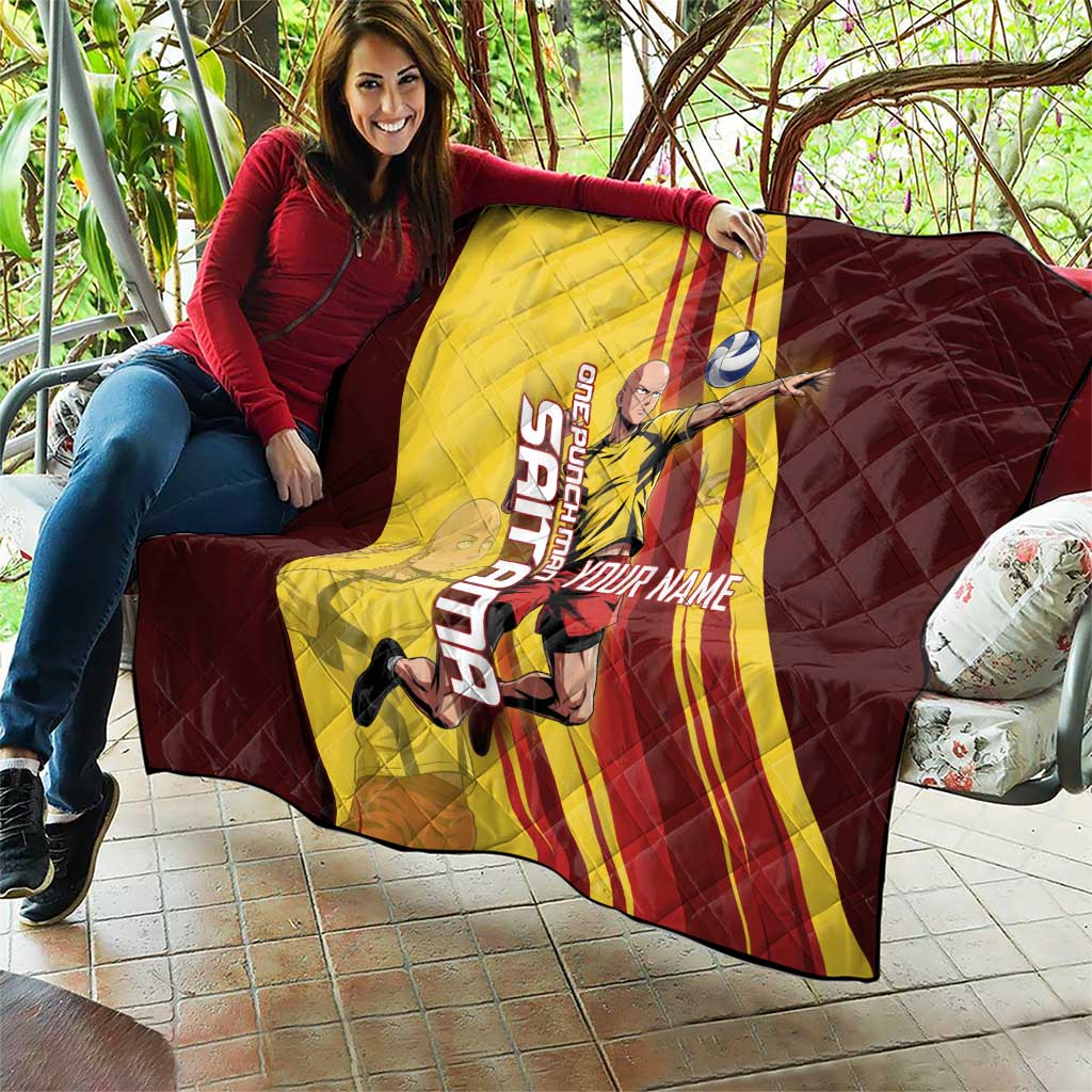 Personalized Saitama Volleyball Design Quilt with Yellow and Red Athletic Theme and Powerful Spike Pose