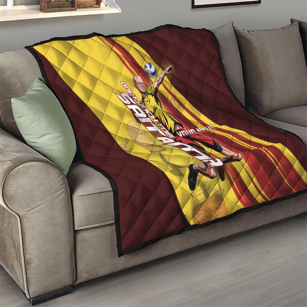 Personalized Saitama Volleyball Design Quilt with Yellow and Red Athletic Theme and Powerful Spike Pose