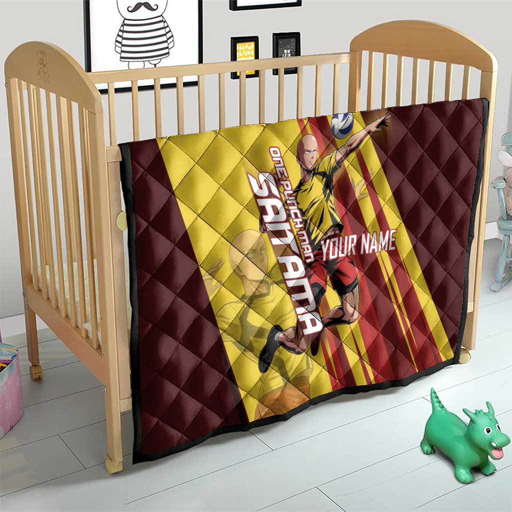 Personalized Saitama Volleyball Design Quilt with Yellow and Red Athletic Theme and Powerful Spike Pose