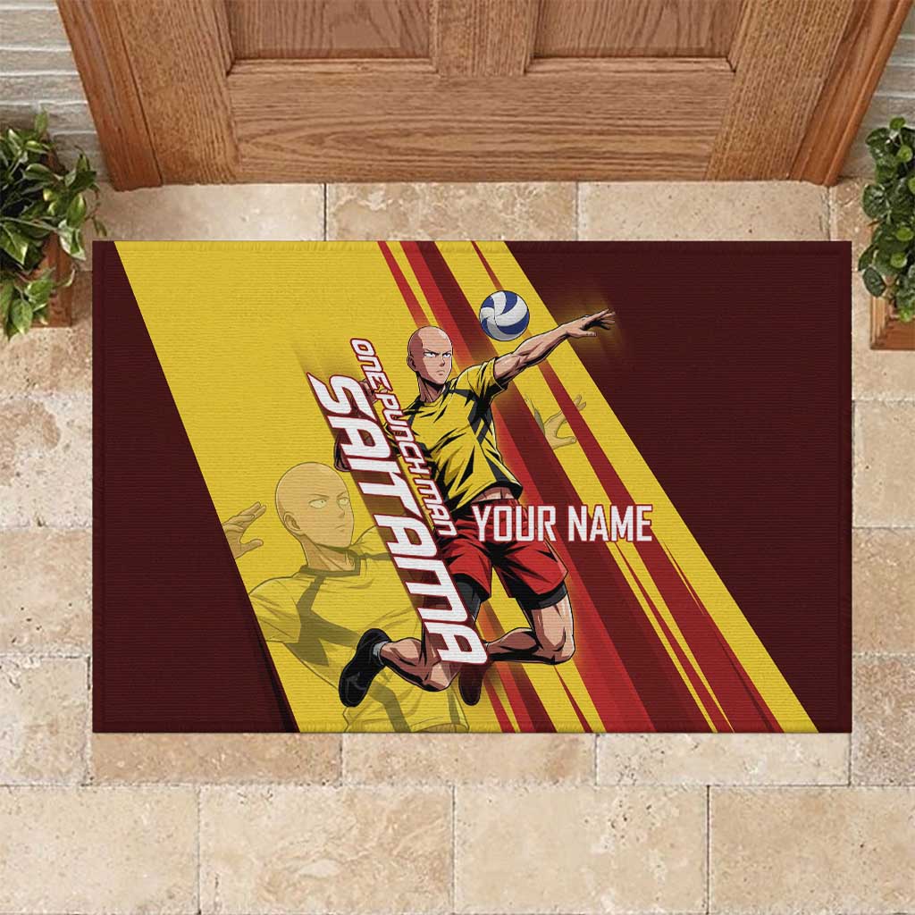 Personalized Saitama Volleyball Design Rubber Doormat with Yellow and Red Athletic Theme and Powerful Spike Pose