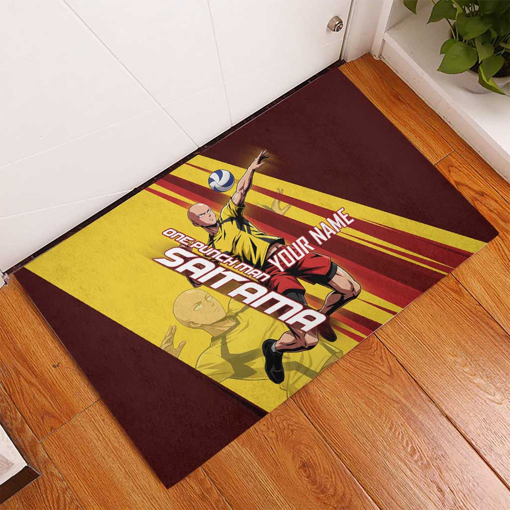 Personalized Saitama Volleyball Design Rubber Doormat with Yellow and Red Athletic Theme and Powerful Spike Pose