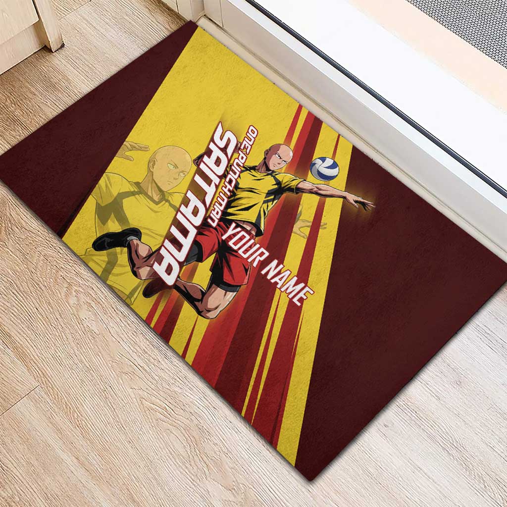 Personalized Saitama Volleyball Design Rubber Doormat with Yellow and Red Athletic Theme and Powerful Spike Pose