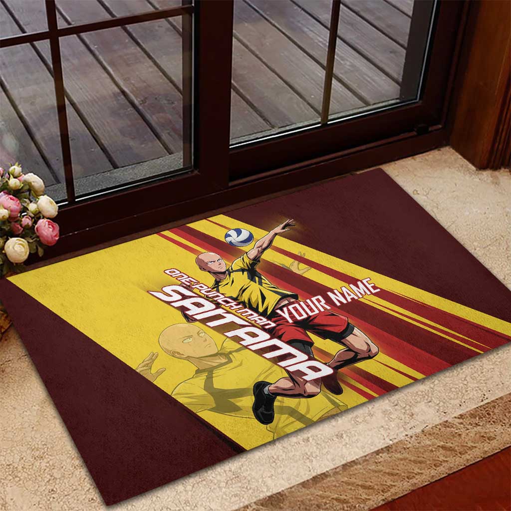 Personalized Saitama Volleyball Design Rubber Doormat with Yellow and Red Athletic Theme and Powerful Spike Pose