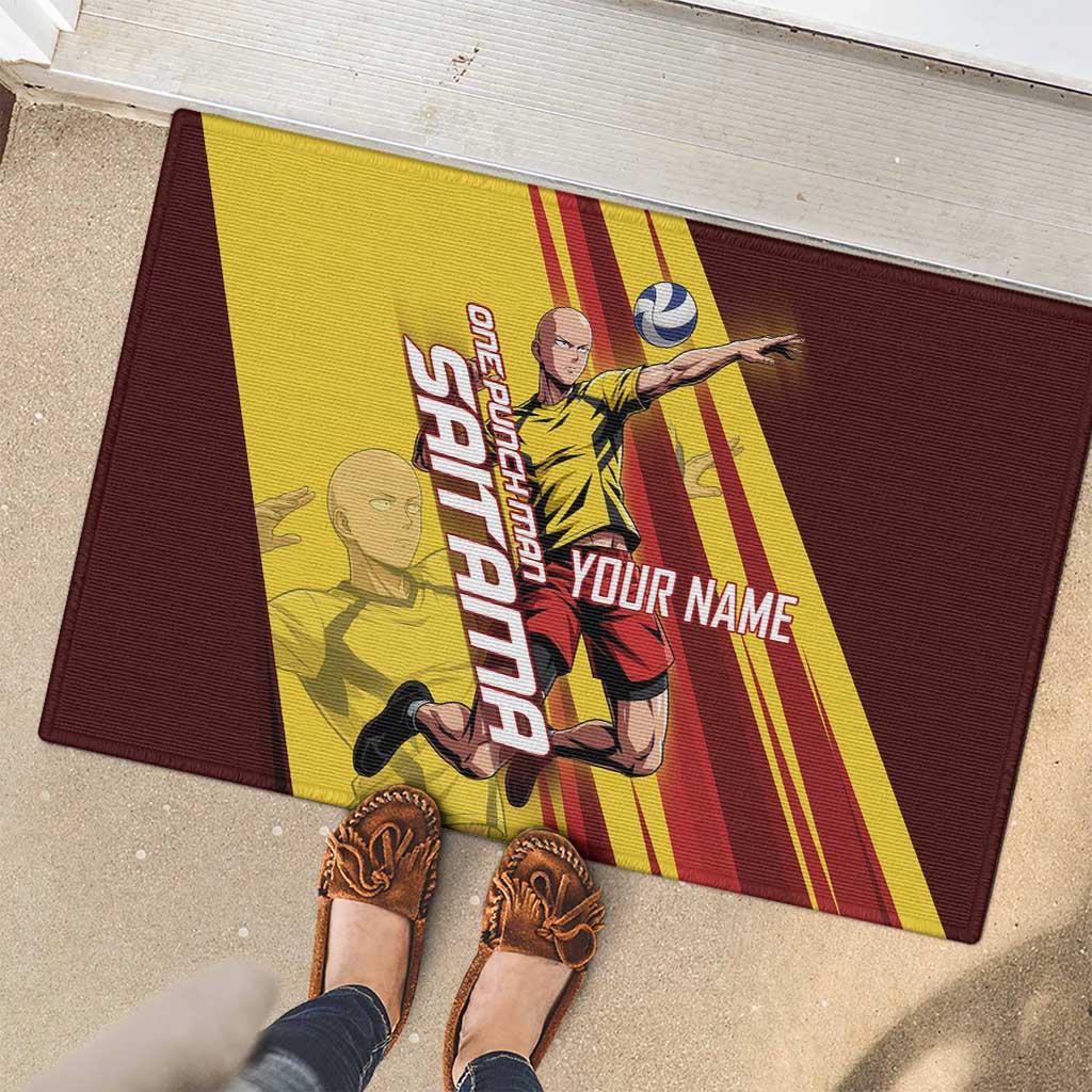 Personalized Saitama Volleyball Design Rubber Doormat with Yellow and Red Athletic Theme and Powerful Spike Pose
