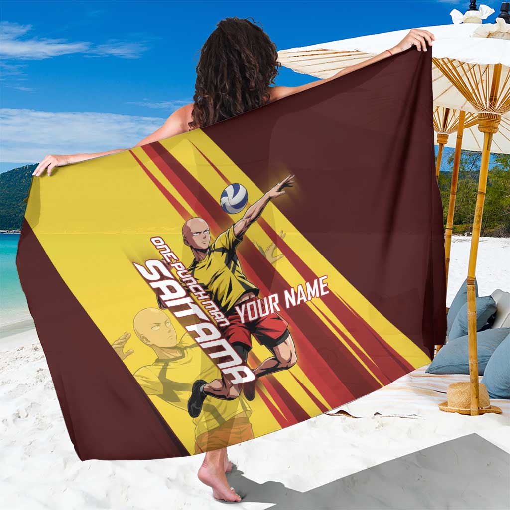 Personalized Saitama Volleyball Design Sarong with Yellow and Red Athletic Theme and Powerful Spike Pose