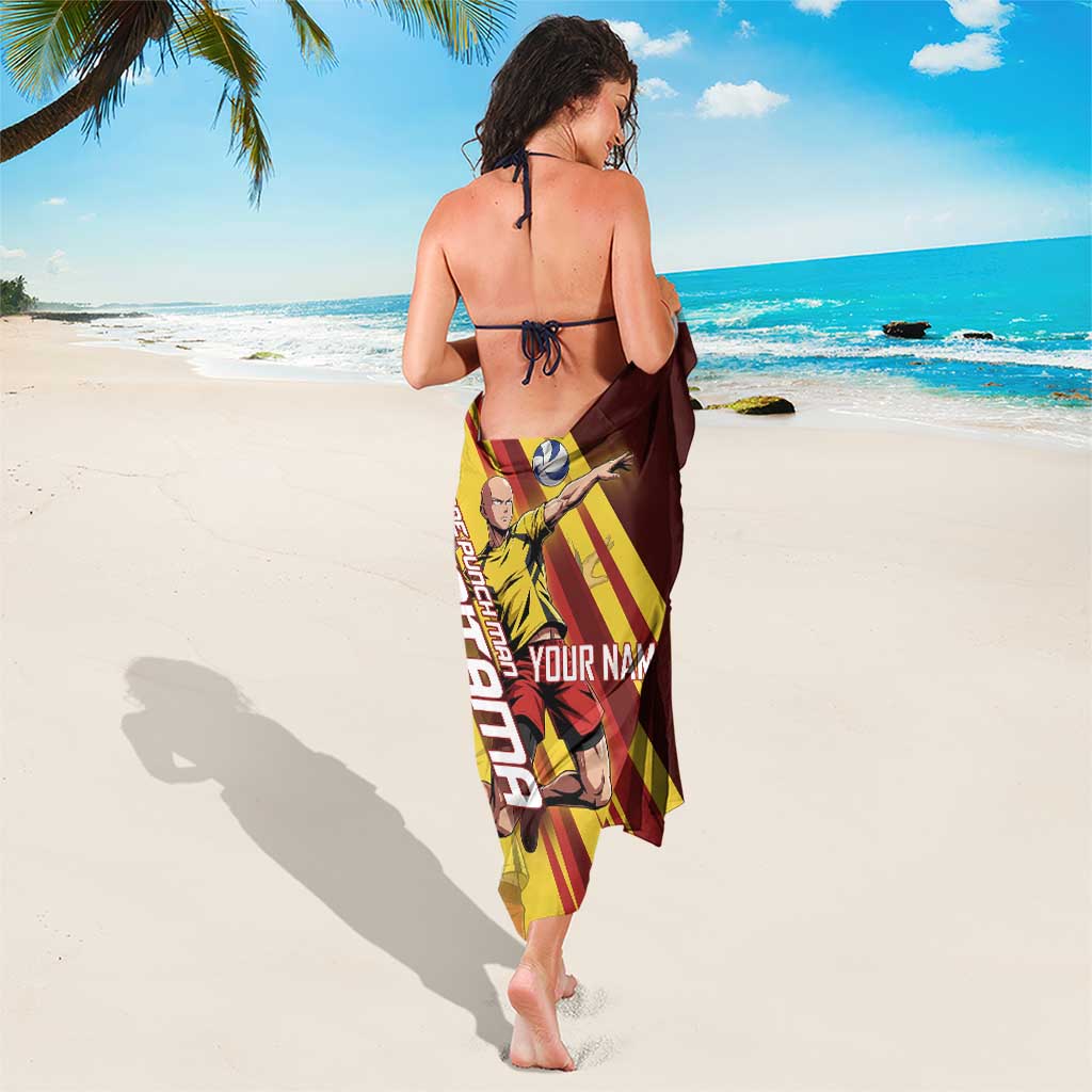 Personalized Saitama Volleyball Design Sarong with Yellow and Red Athletic Theme and Powerful Spike Pose