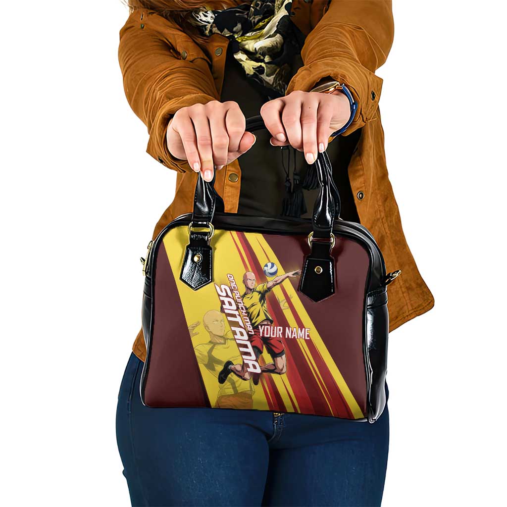 Personalized Saitama Volleyball Design Shoulder Handbag with Yellow and Red Athletic Theme and Powerful Spike Pose