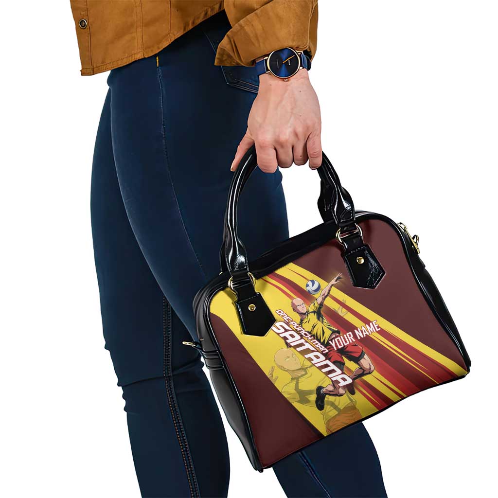 Personalized Saitama Volleyball Design Shoulder Handbag with Yellow and Red Athletic Theme and Powerful Spike Pose