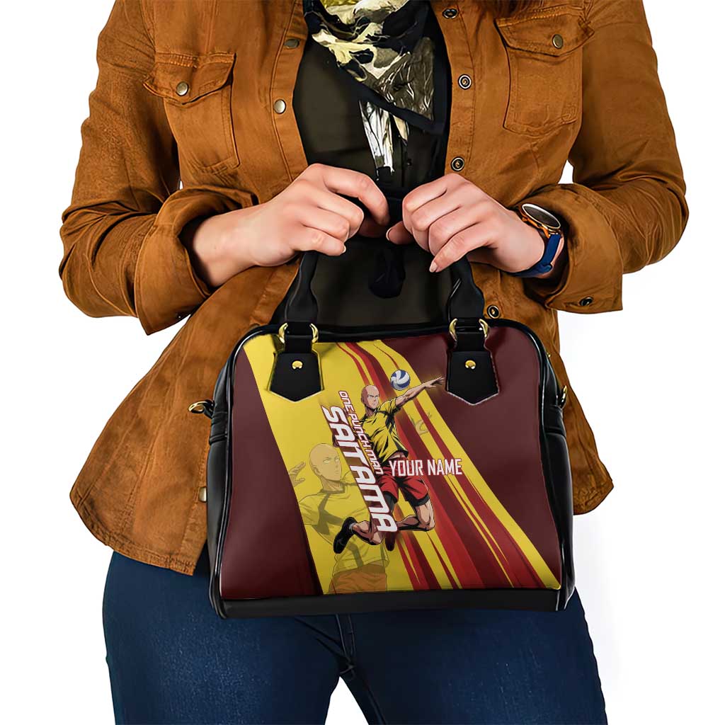 Personalized Saitama Volleyball Design Shoulder Handbag with Yellow and Red Athletic Theme and Powerful Spike Pose