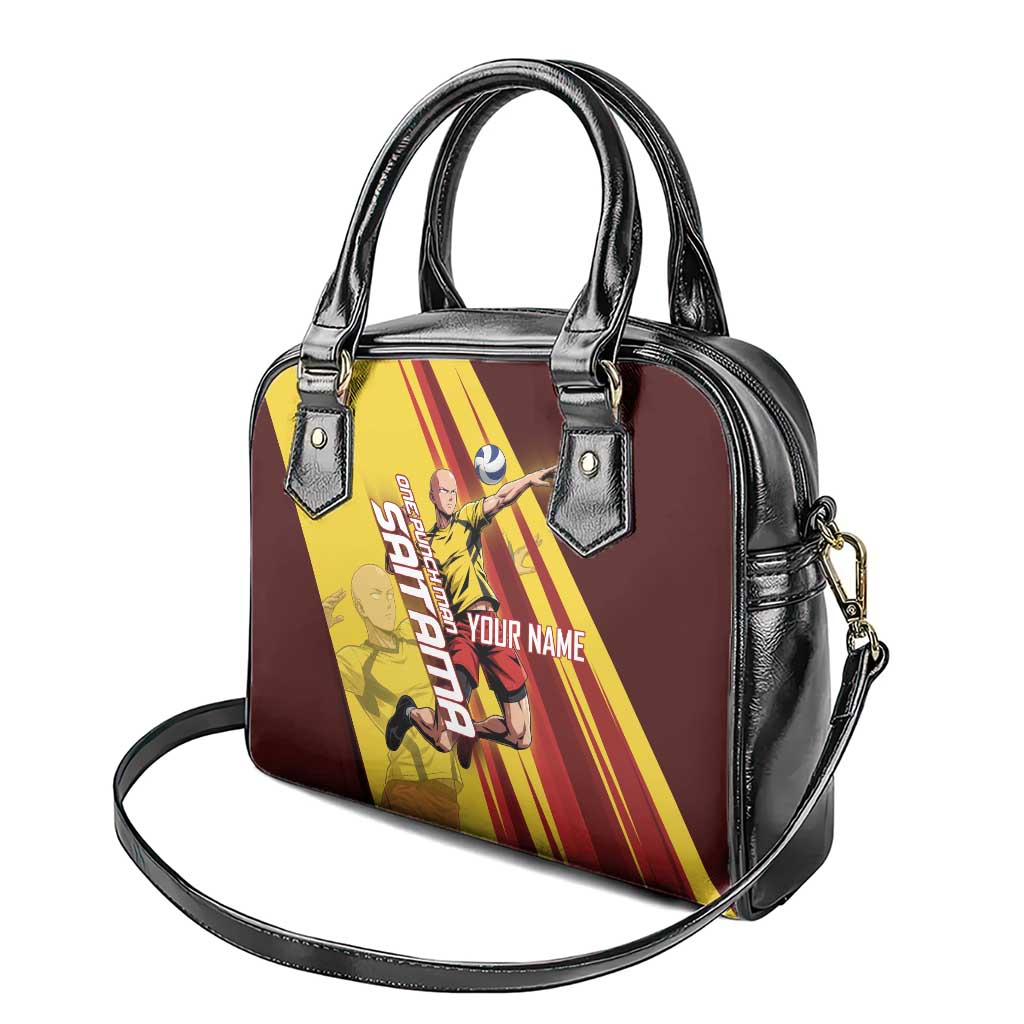 Personalized Saitama Volleyball Design Shoulder Handbag with Yellow and Red Athletic Theme and Powerful Spike Pose