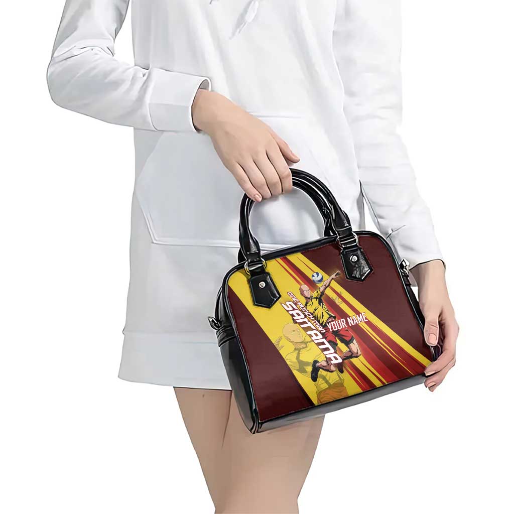 Personalized Saitama Volleyball Design Shoulder Handbag with Yellow and Red Athletic Theme and Powerful Spike Pose