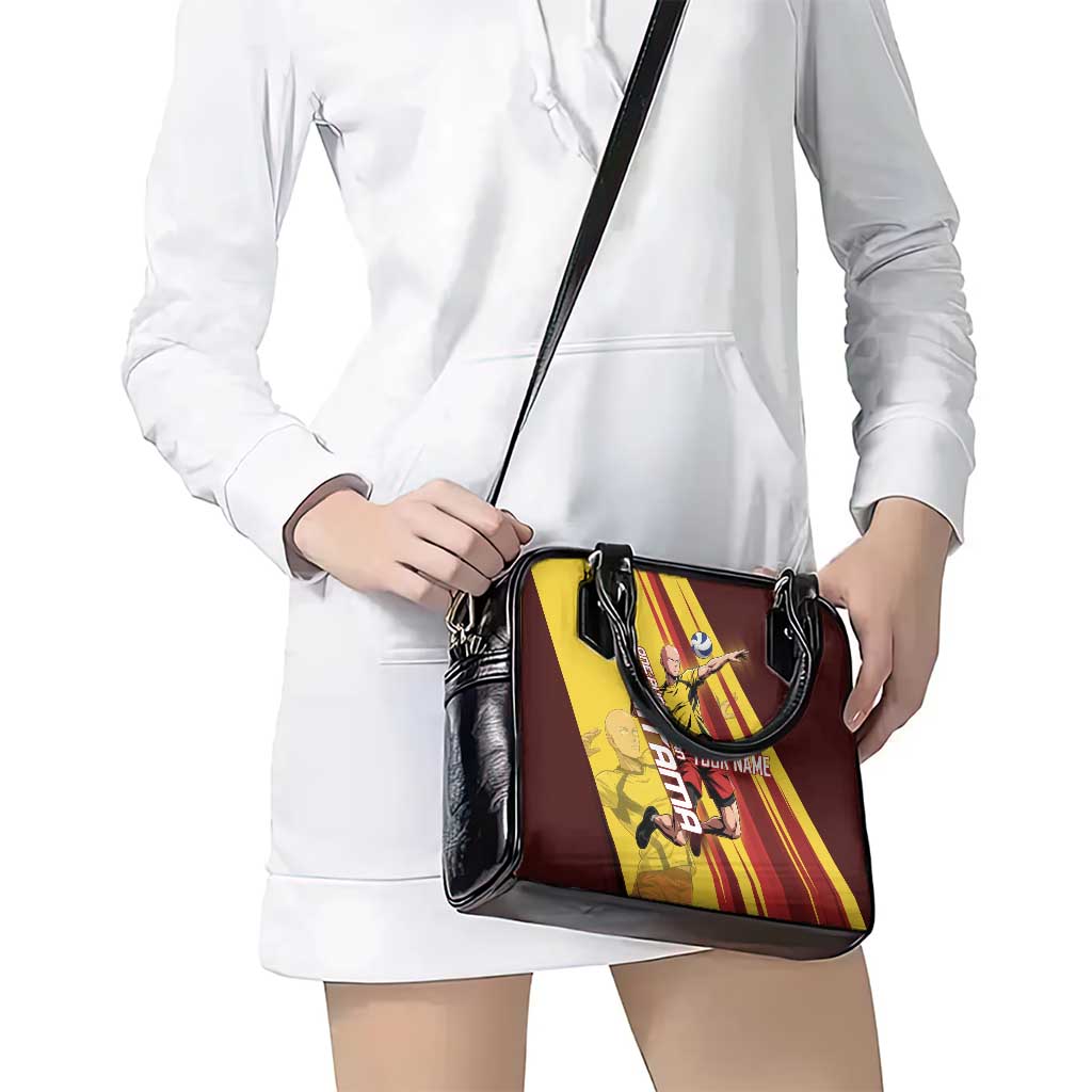 Personalized Saitama Volleyball Design Shoulder Handbag with Yellow and Red Athletic Theme and Powerful Spike Pose