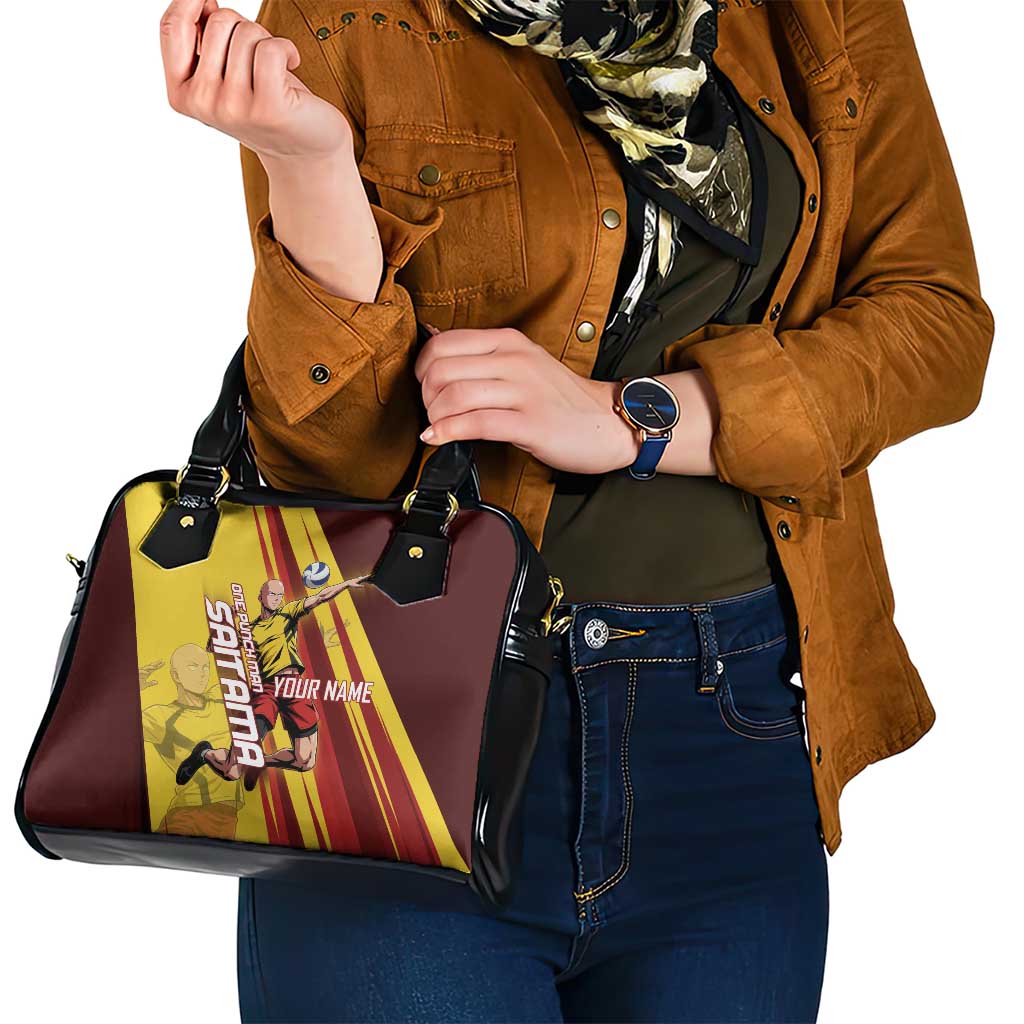 Personalized Saitama Volleyball Design Shoulder Handbag with Yellow and Red Athletic Theme and Powerful Spike Pose