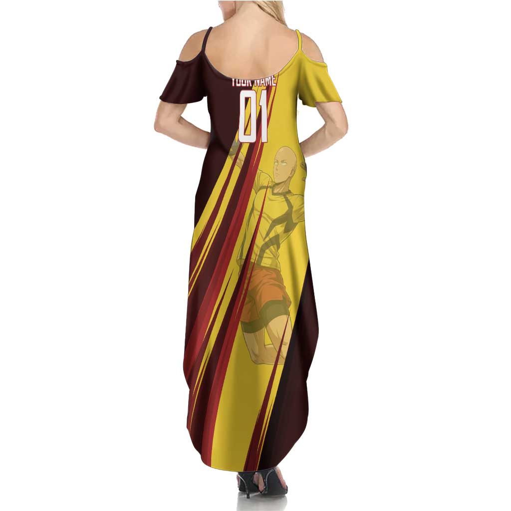 Personalized Saitama Volleyball Design Summer Maxi Dress with Yellow and Red Athletic Theme and Powerful Spike Pose