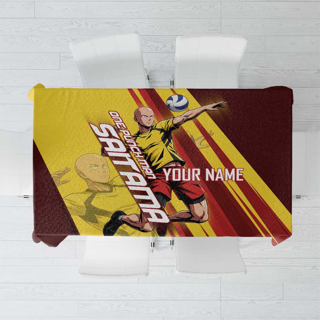 Personalized Saitama Volleyball Design Tablecloth with Yellow and Red Athletic Theme and Powerful Spike Pose