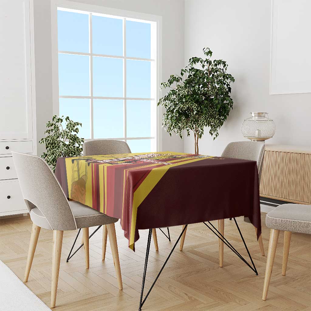 Personalized Saitama Volleyball Design Tablecloth with Yellow and Red Athletic Theme and Powerful Spike Pose