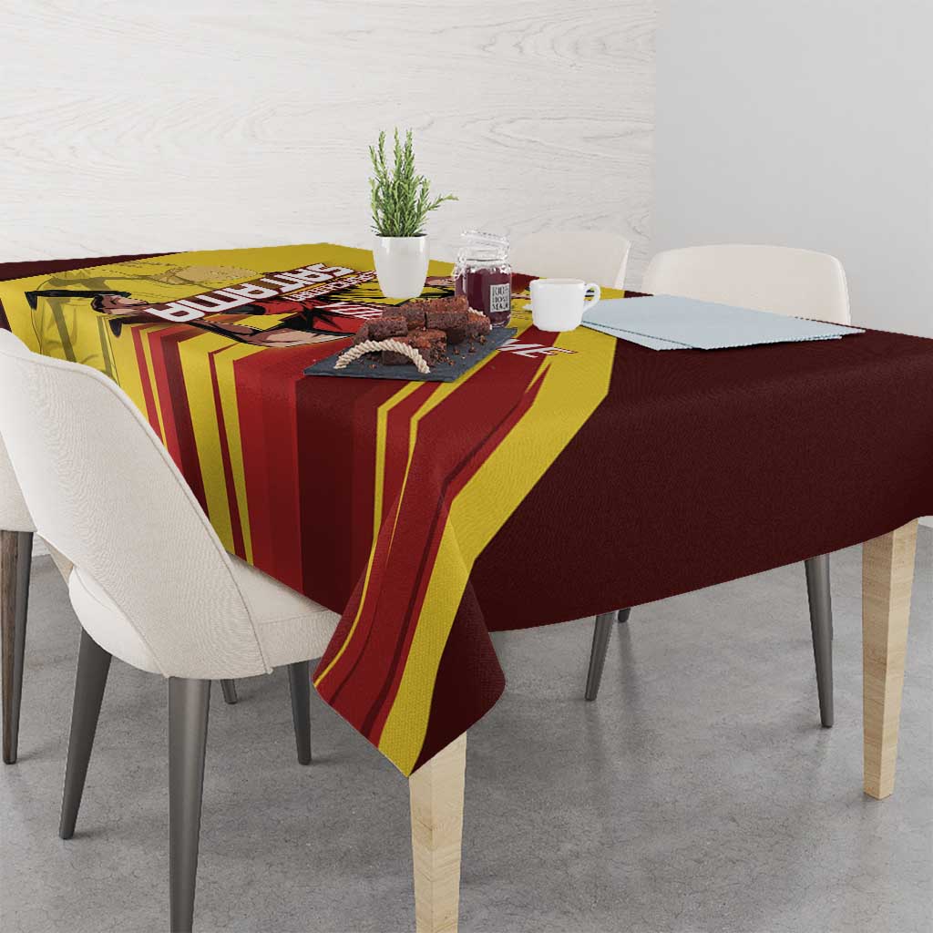 Personalized Saitama Volleyball Design Tablecloth with Yellow and Red Athletic Theme and Powerful Spike Pose