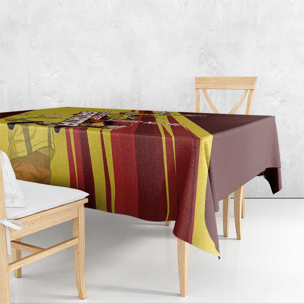 Personalized Saitama Volleyball Design Tablecloth with Yellow and Red Athletic Theme and Powerful Spike Pose